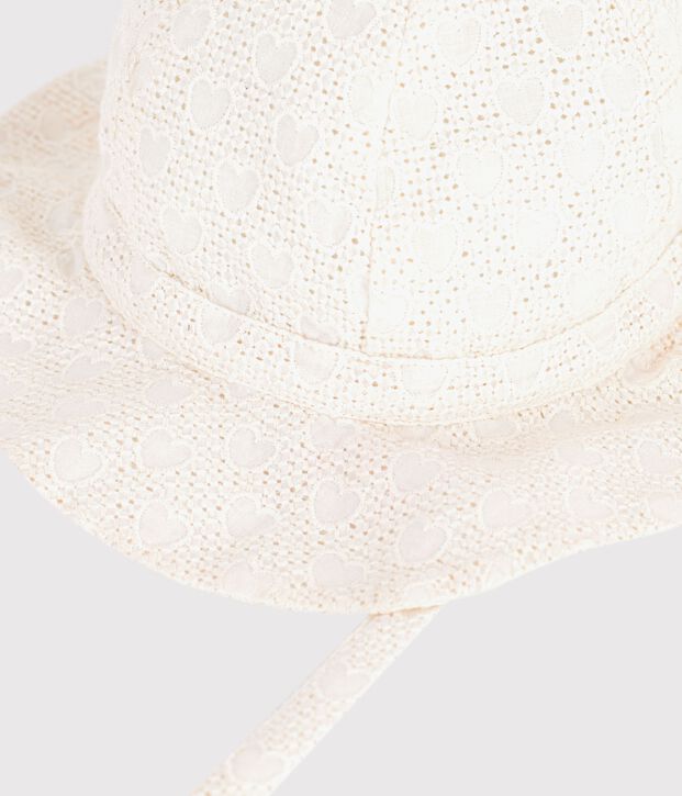 Gorro de popelina con bordado ingl&eacute;s para beb&eacute; ni&ntilde;a blanco