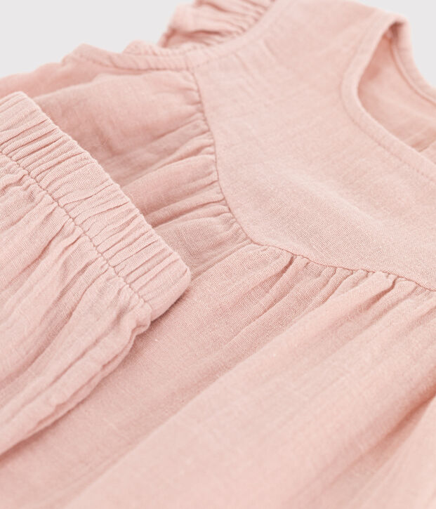 Conjunto liso de gasa de algod&oacute;n para beb&eacute; rosa