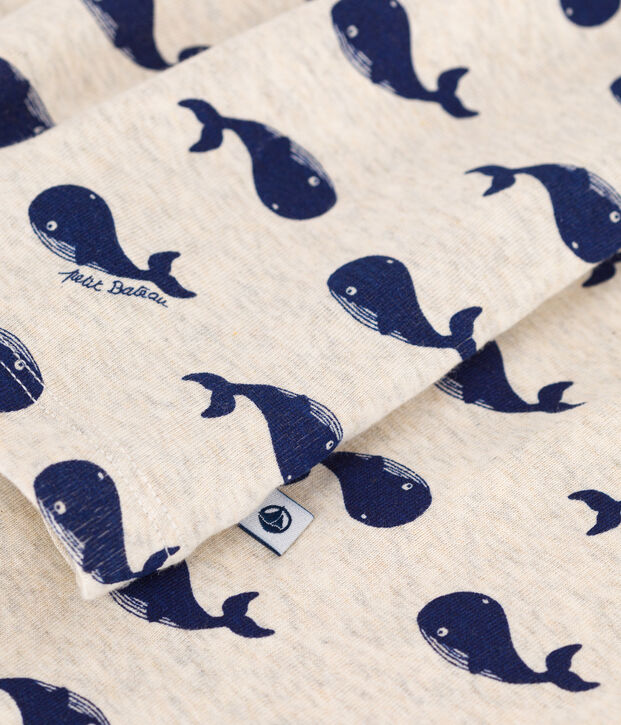 Pijama infantil de algod&oacute;n con estampado de ballenas beige/azul