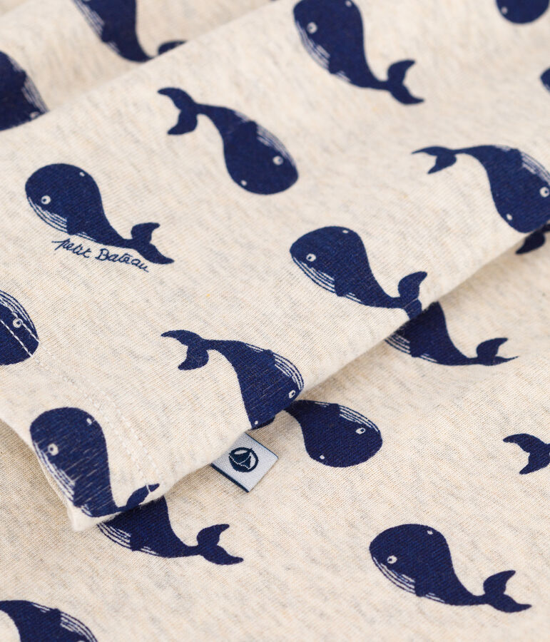 Pijama infantil de algod&oacute;n con estampado de ballenas beige/azul