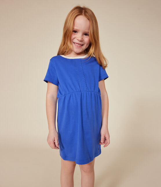 Vestido de algodón de manga corta para niña azul CALVIN