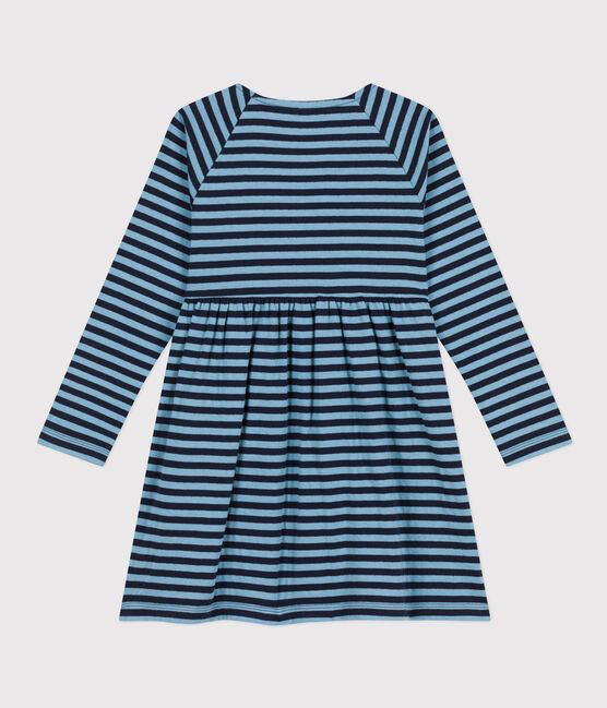 Vestido de manga larga de muletón a rayas de niña SMOKING/ AZUL