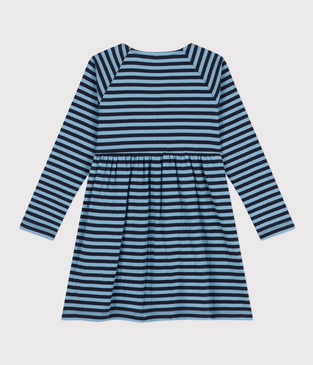 Vestido de manga larga de mulet&oacute;n a rayas de ni&ntilde;a azul/azul