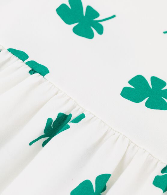 Vestido de manga corta de muletón de niña blanco MARSHMALLOW/verde GAZON