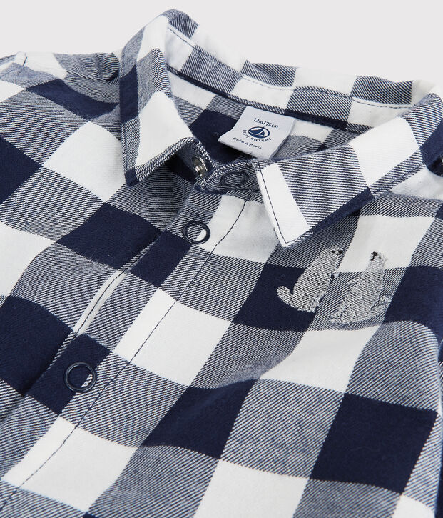Camisa de algod&oacute;n de beb&eacute;. azul/blanco