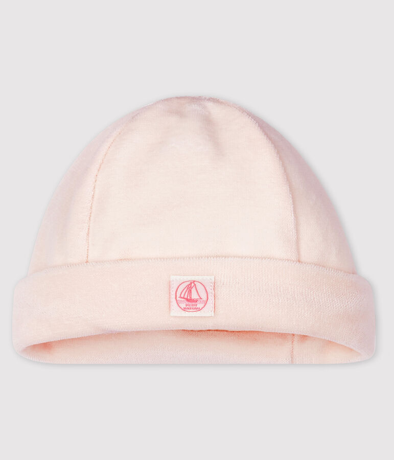 Gorro de reci&eacute;n nacido de terciopelo para beb&eacute; de algod&oacute;n org&aacute;nico rosa FLEUR