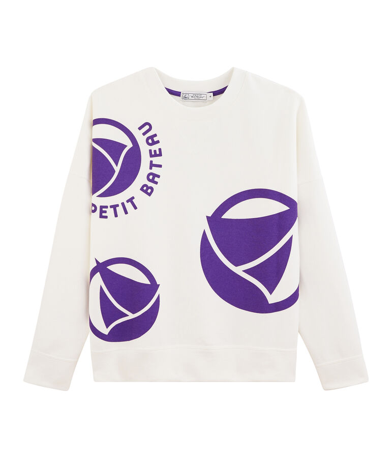 Sudadera con logotipo para mujer blanco MARSHMALLOW/violeta REAL