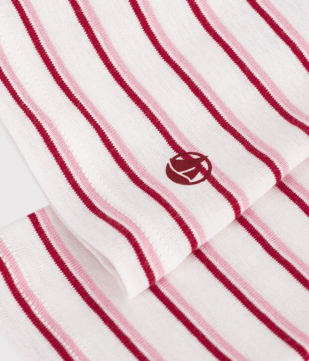 Camiseta de manga larga de algod&oacute;n a rayas para mujer blanco/rojo