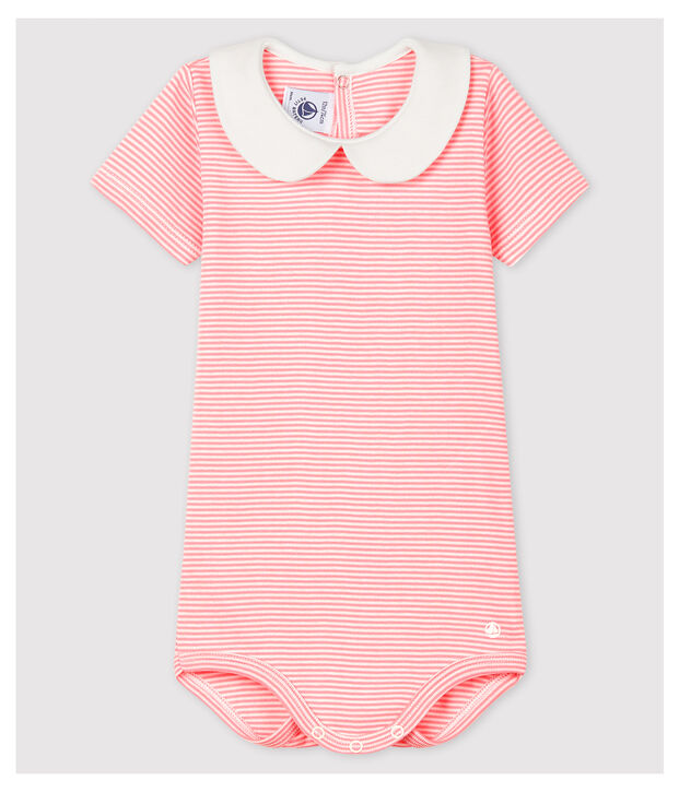 Body de cuello claudine de algod&oacute;n de beb&eacute; ni&ntilde;a rosa/blanco