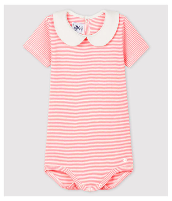 Body de cuello claudine de algodón de bebé niña rosa GRETEL/blanco MARSHMALLOW
