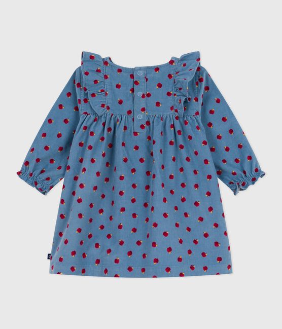 Vestido de pana de manga larga con estampado de manzanas para bebé azul ADRIATIC/ MULTICO