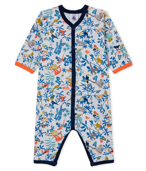 Pelele de punto acanalado para bebé de niño gris POUSSIERE/blanco MULTICO