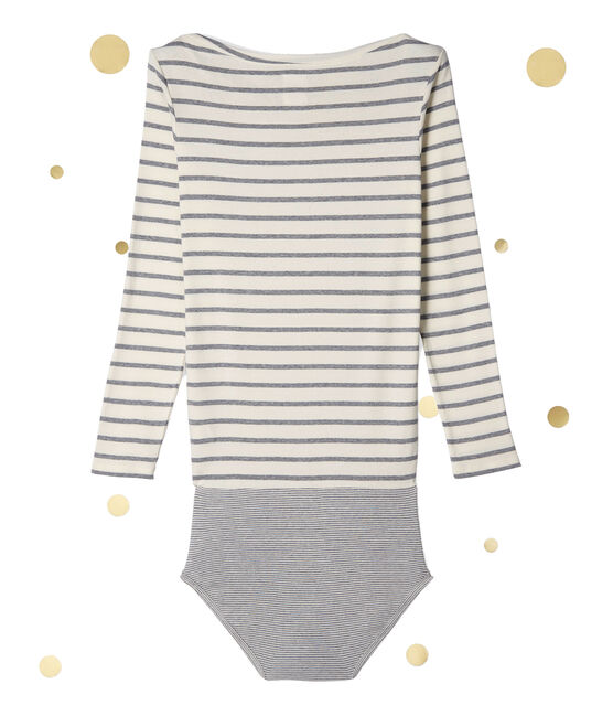 Body de manga larga para mujer x Marie-Agnès Gillot beige COQUILLE/gris SUBWAY