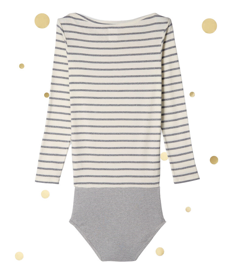 Body de manga larga para mujer x Marie-Agn&egrave;s Gillot beige COQUILLE/gris SUBWAY