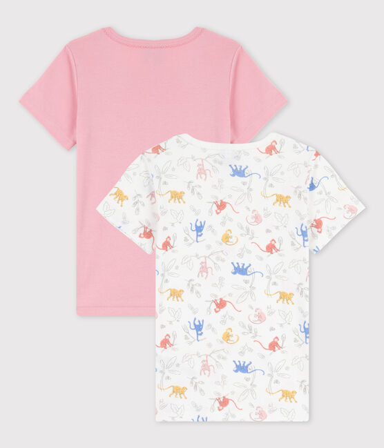 Juego de 2 camisetas de manga corta con estampado de monos de algodón orgánico de niña variante 1