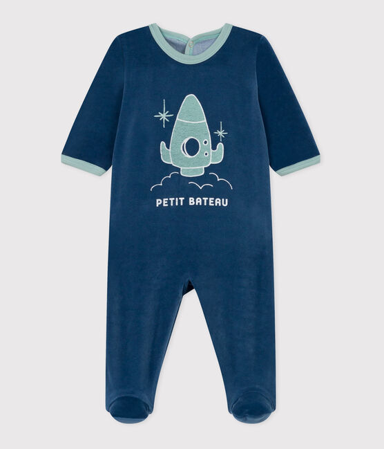 Pijama de terciopelo con abertura trasera para bebé azul INCOGNITO