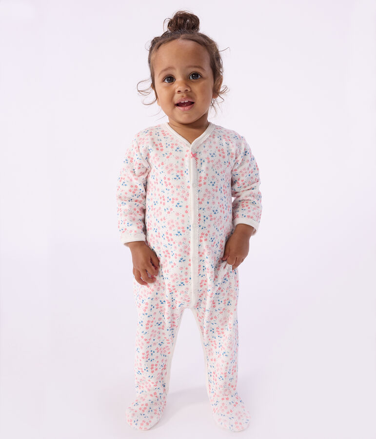 Pijama de terciopelo con estampado de flores para beb&eacute; blanco/multicolor