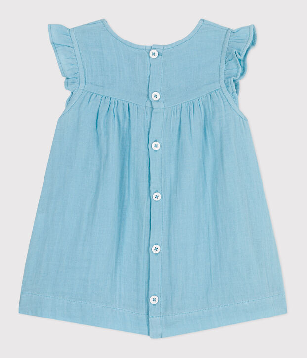 Vestido liso de algod&oacute;n sin mangas para beb&eacute; azul