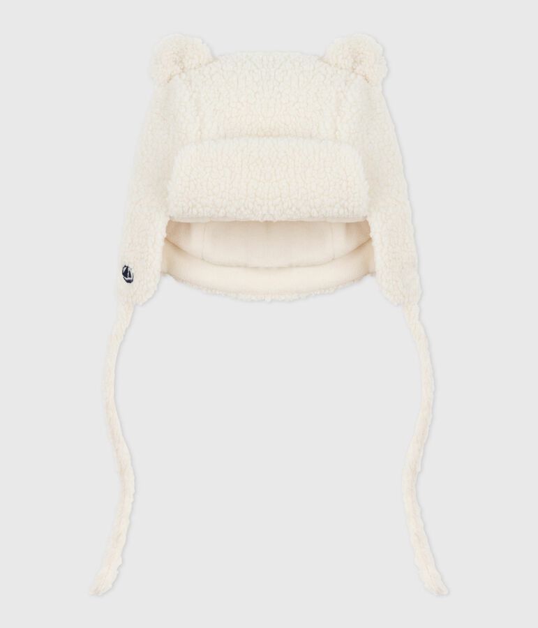 Gorro chapka de pelo sint&eacute;tico con forro de borreguito para beb&eacute; crudo