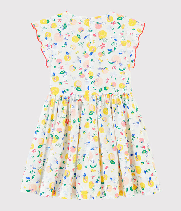 Vestido de manga corta de popelina de ni&ntilde;a blanco/multicolor