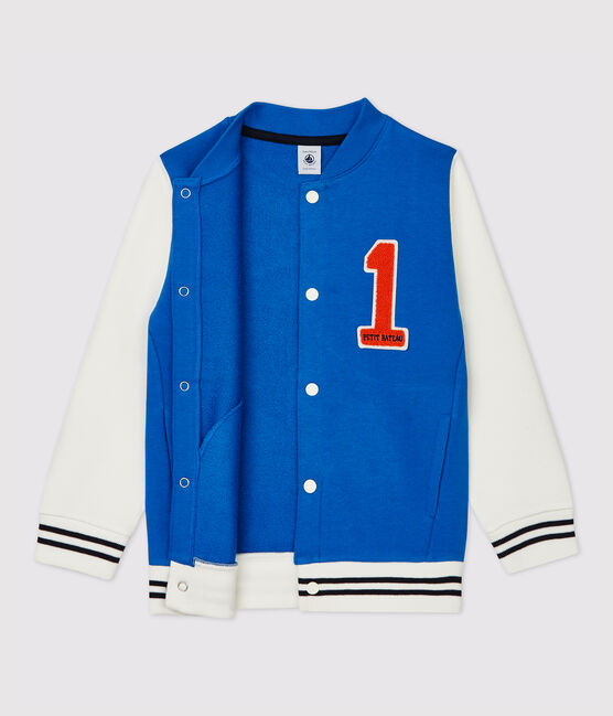 Chaqueta de béisbol de muletón de niña/niño azul RUISSEAU/blanco MARSHMALLOW
