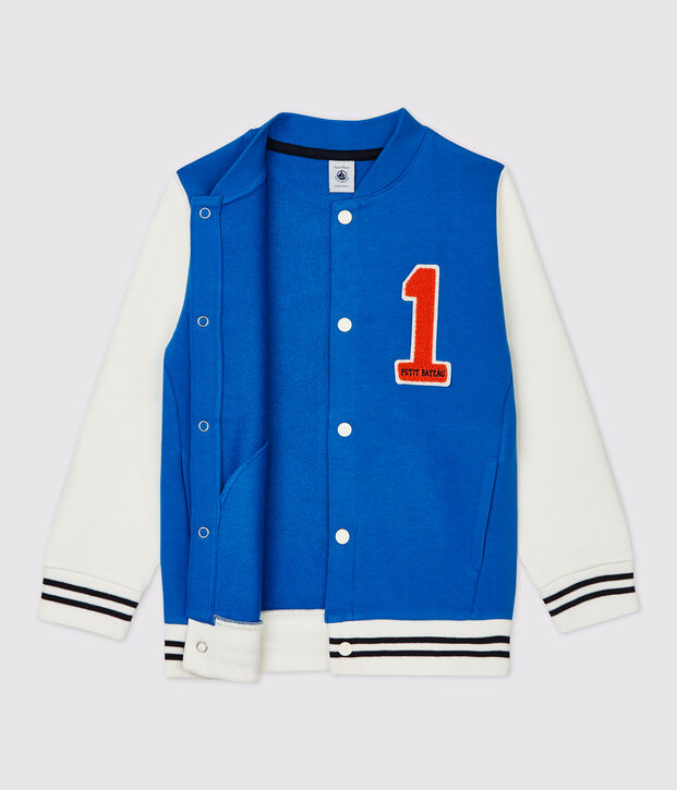 Chaqueta de b&eacute;isbol de mulet&oacute;n de ni&ntilde;a/ni&ntilde;o azul/blanco