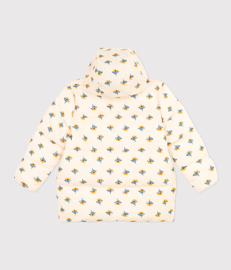 Chaqueta acolchada con capucha retr&aacute;ctil de ni&ntilde;a crudo/multicolor