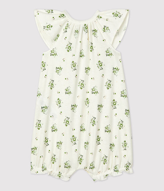 Pelele corto de lino y algodón con estampado vegetal para bebé blanco MARSHMALLOW/blanco MULTICO