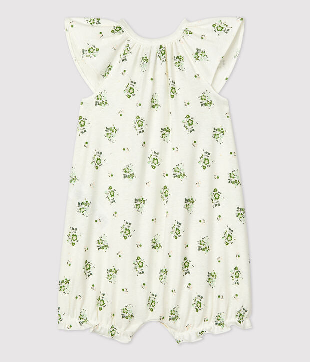 Pelele corto de lino y algod&oacute;n con estampado vegetal para beb&eacute; blanco/multicolor