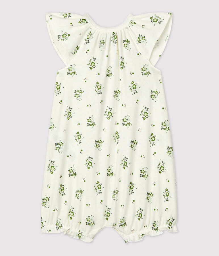 Pelele corto de lino y algod&oacute;n con estampado vegetal para beb&eacute; blanco/multicolor