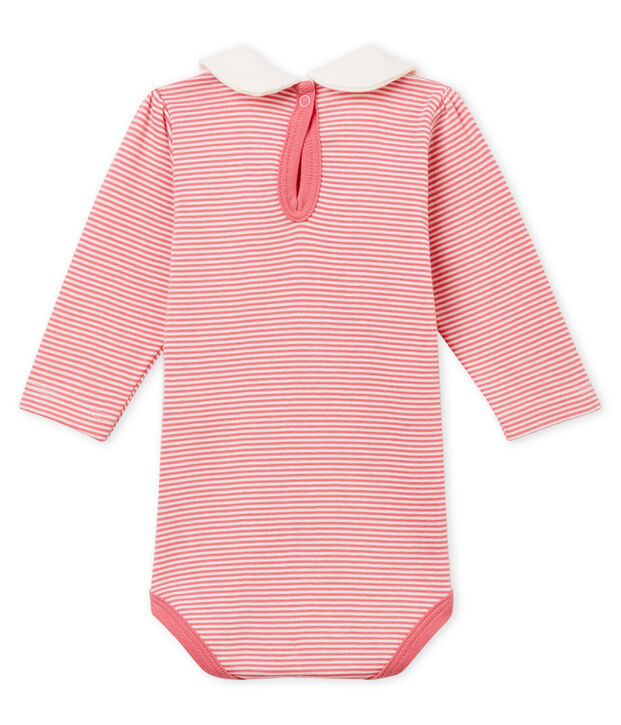 Body con cuello Claudine con la milrayas para beb&eacute; ni&ntilde;a rosa/blanco