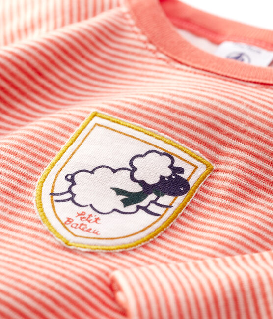 Camiseta de lana y algodón de bebé. naranja OURSIN/blanco MARSHMALLOW