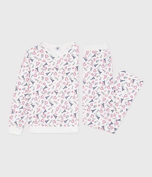 Pijama de algod&oacute;n con estampado de Par&iacute;s para mujer blanco/multicolor