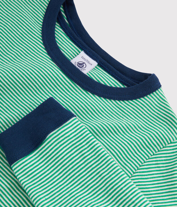 Pijama de mil rayas verde de ni&ntilde;o peque&ntilde;o con acanalado verde/blanco