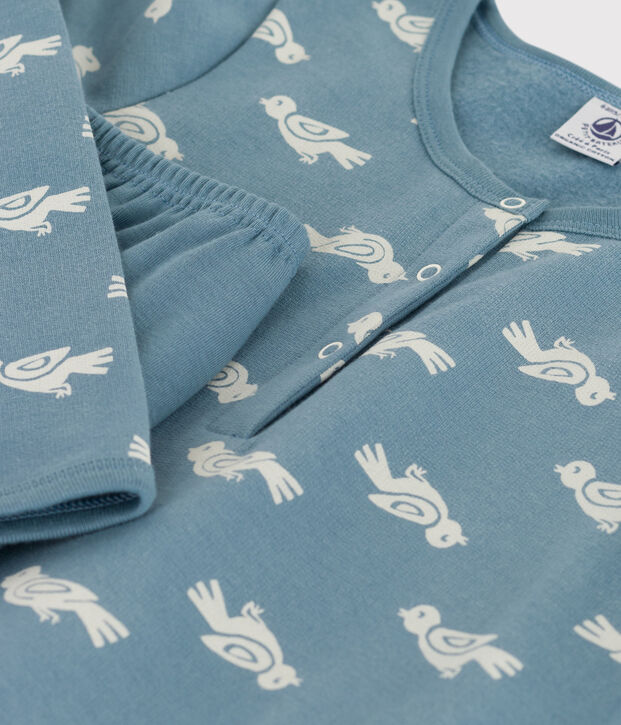 Camis&oacute;n y leggings de felpa y algod&oacute;n con p&aacute;jaro para ni&ntilde;a azul/blanco