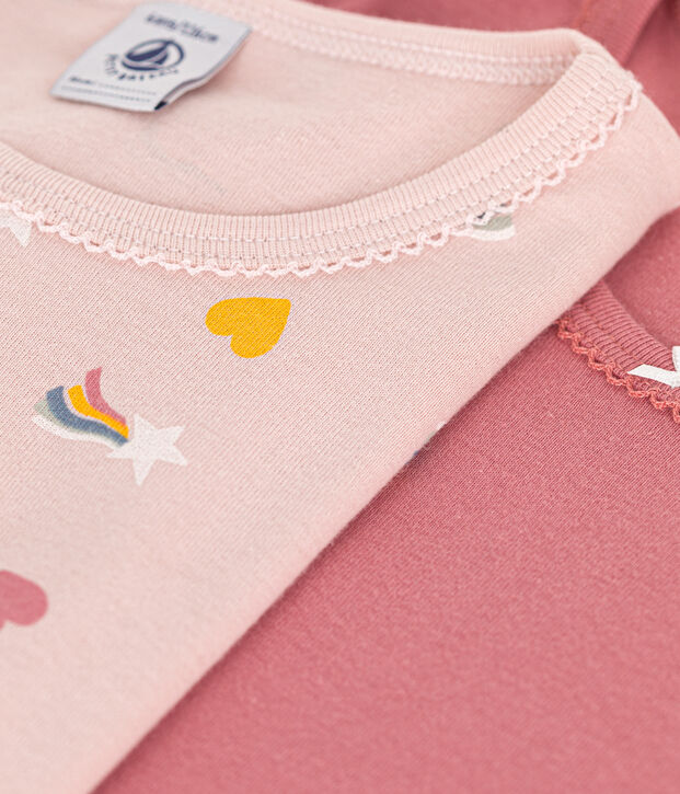 Juego de 2 camisetas infantiles de algod&oacute;n de manga larga con coraz&oacute;n multicolor