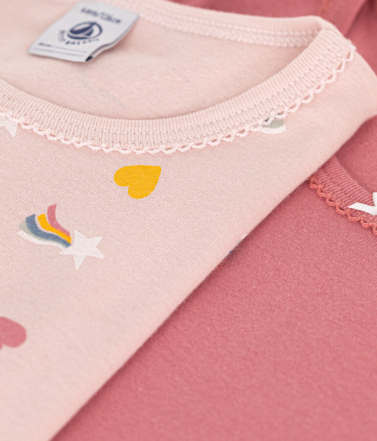 Juego de 2 camisetas infantiles de algod&oacute;n de manga larga con coraz&oacute;n multicolor