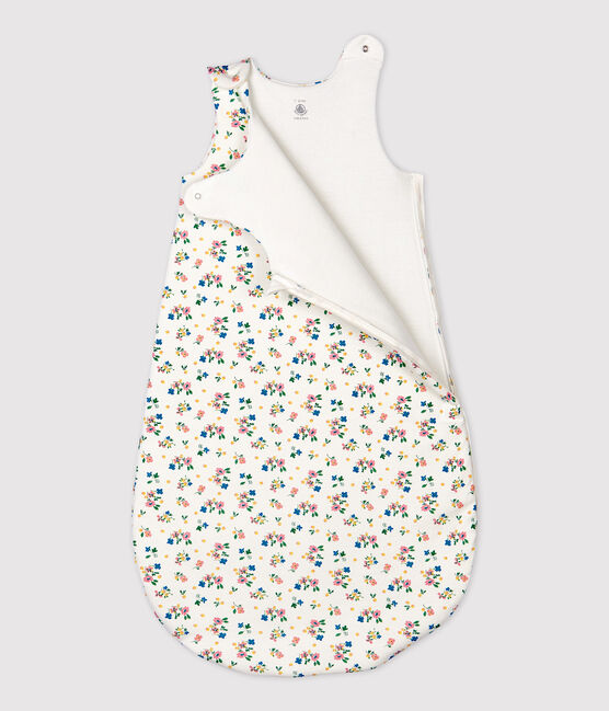 Saco de bebé con estampado de flores de algodón orgánico blanco MARSHMALLOW/blanco MULTICO
