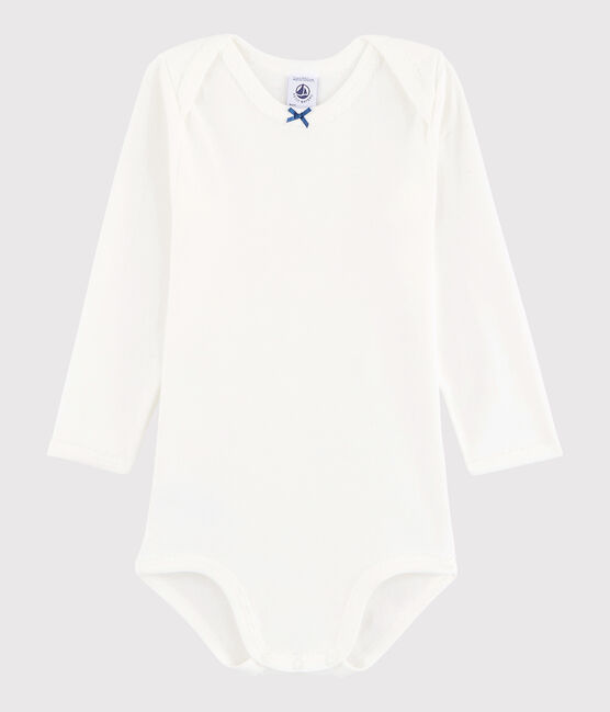 Bodi de manga larga de bebé niña blanco MARSHMALLOW/azul ACIER