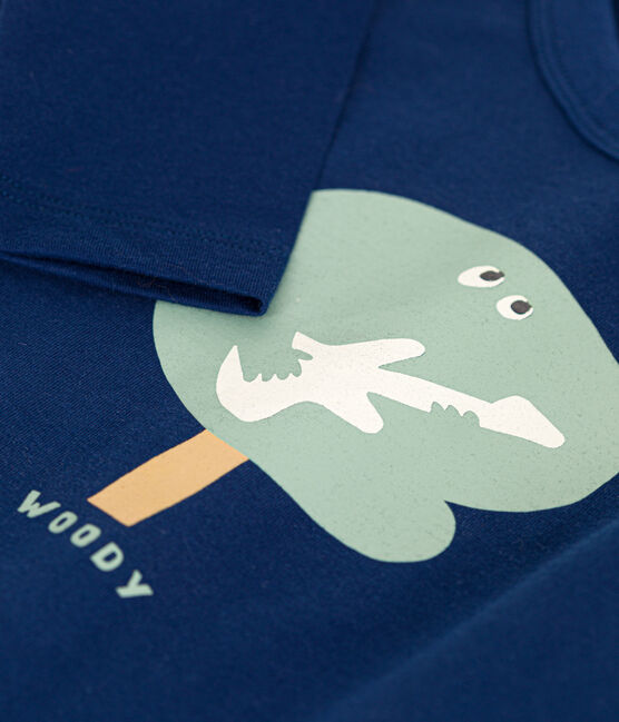 Camiseta de manga larga de punto fino para niño azul MEDIEVAL