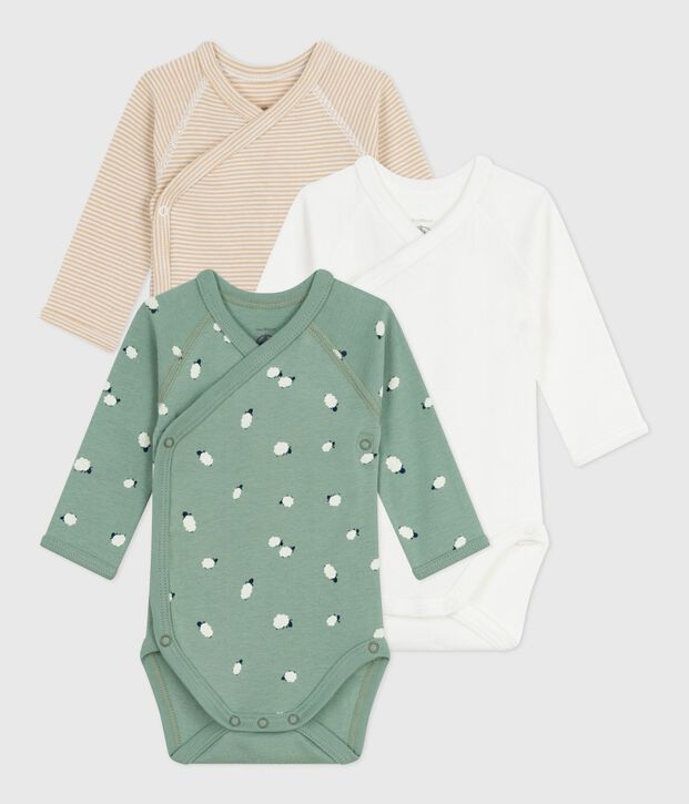 Juego de bodies cruzados y estampados de manga larga de algod&oacute;n para beb&eacute; multicolor