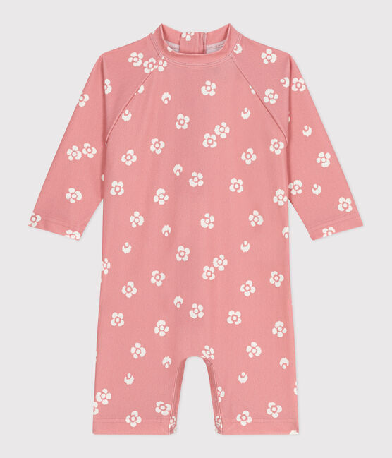 Mono anti UV con estampado de flores para bebé rosa CHARME/blanco MARSHMALLOW