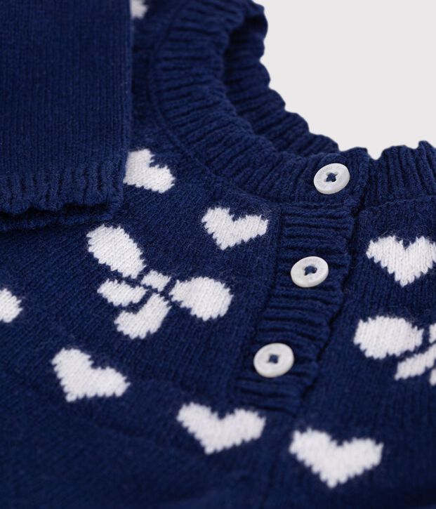 Jersey de lana y algod&oacute;n con estampados de lazos para beb&eacute; azul/crudo
