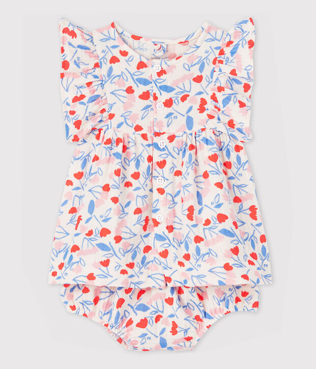 Vestido sin mangas de flores con braguitas bloomer de beb&eacute; ni&ntilde;a de tela de pa&ntilde;al de algod&oacute;n ecol&oacute;gico rosa/multicolor