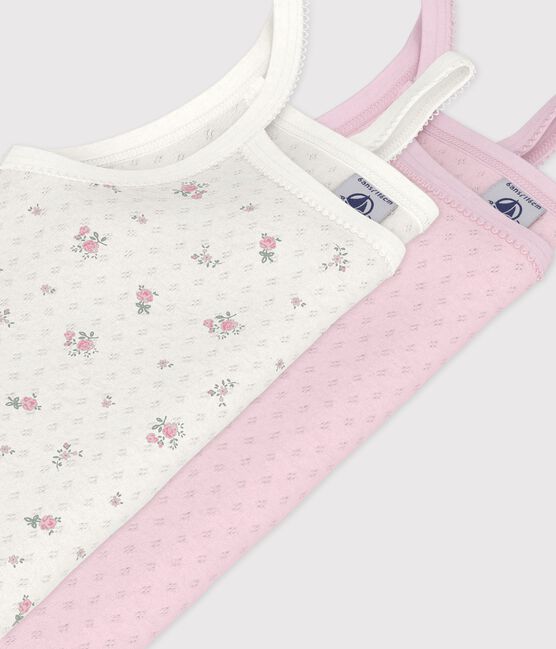 Juego de camisetas infantiles de tirantes de algodón calado con estampado de flores variante 1