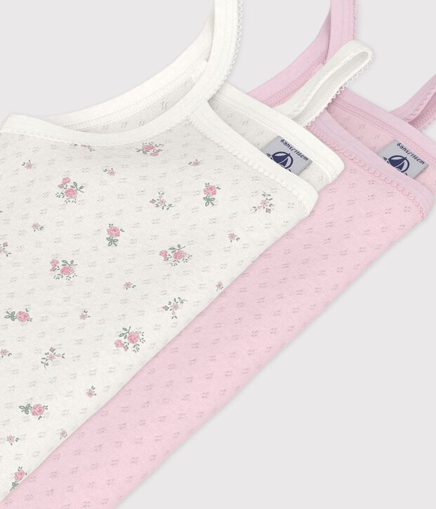 Juego de camisetas infantiles de tirantes de algod&oacute;n calado con estampado de flores multicolor