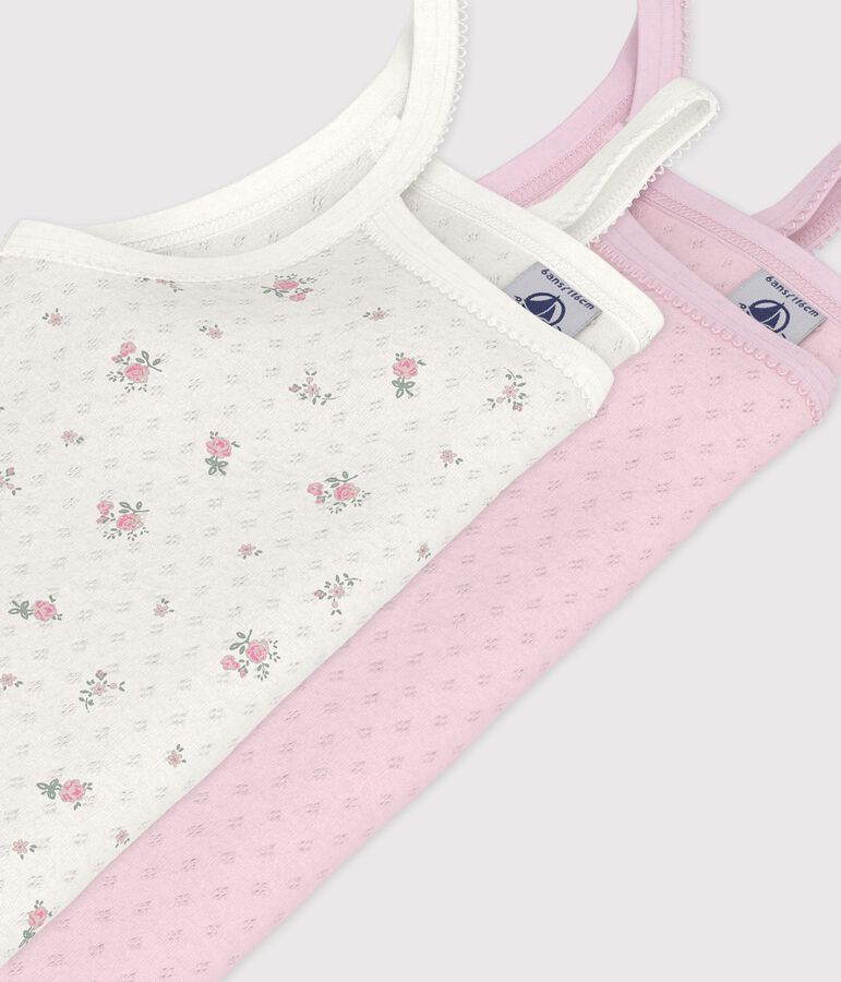 Juego de camisetas infantiles de tirantes de algod&oacute;n calado con estampado de flores multicolor