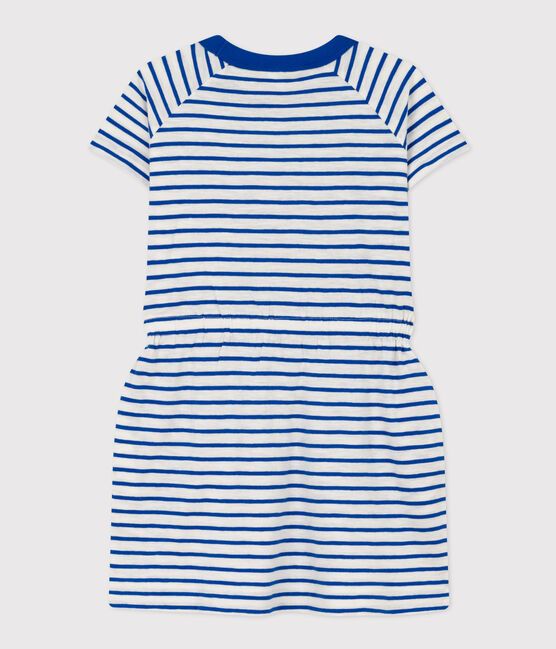 Vestido de punto flameado a rayas para niña blanco MARSHMALLOW/azul PERSE