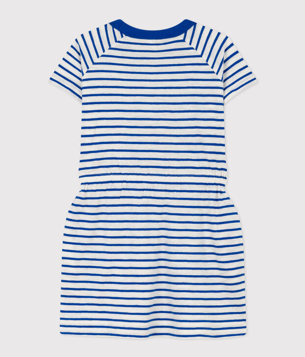 Vestido de punto flameado a rayas para ni&ntilde;a blanco/azul