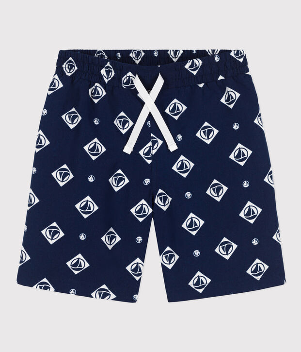 Ba&ntilde;ador reciclado estampado para ni&ntilde;o azul/crudo